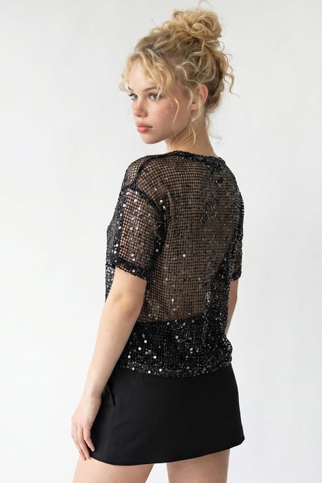 Pailletten Geweven Ronde Hals Blouse - Image 4