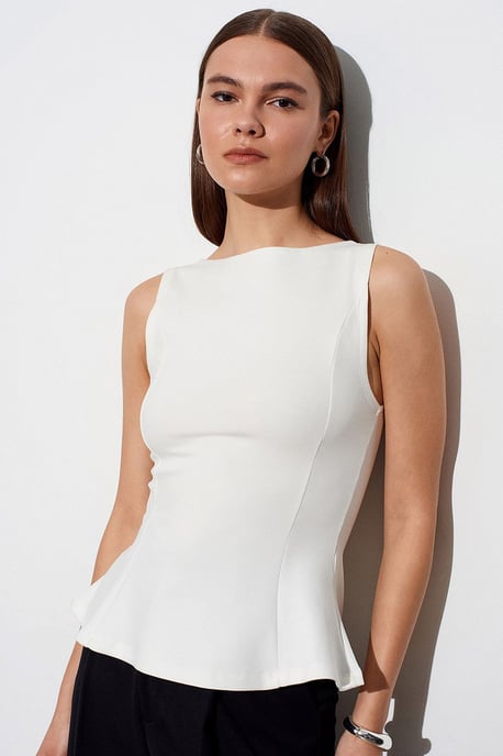Fitted Sleeveless Peplum Blouse - Image 1