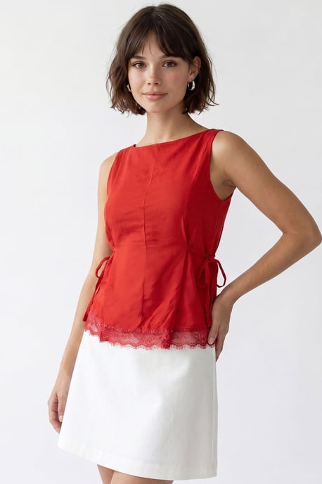 Ärmhälld Poplin Blus med Knytning framåt - Image 4