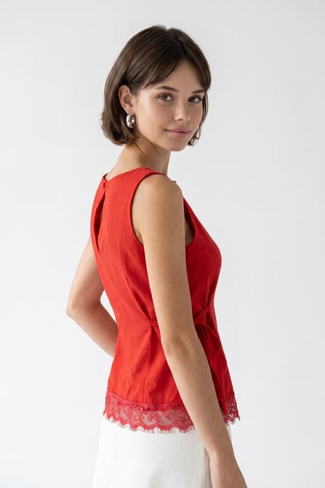 Ärmhälld Poplin Blus med Knytning framåt - Image 5