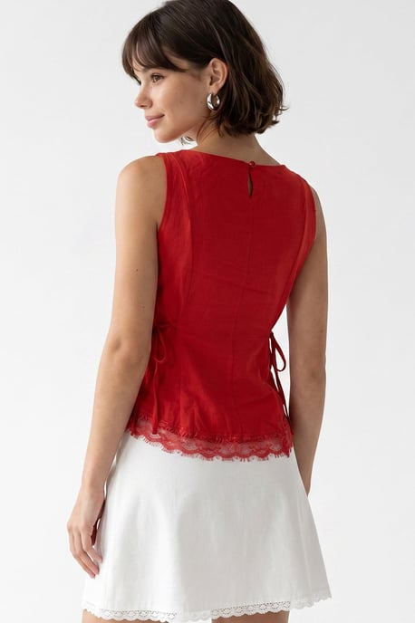 Ärmhälld Poplin Blus med Knytning framåt - Image 6