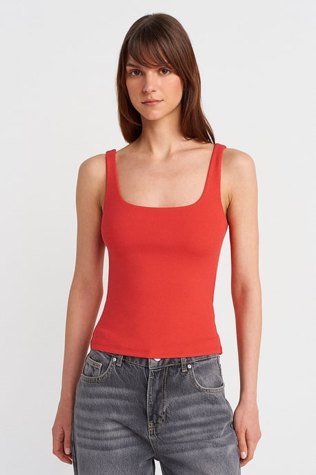 Ribbed Square-neck Sleeveless Blouse - Image 3