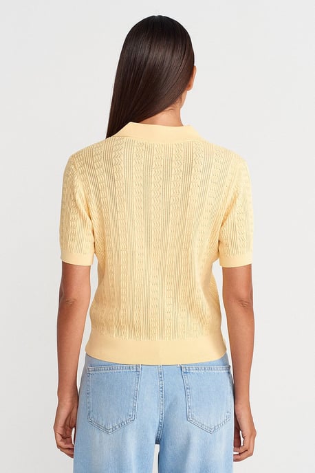 Textured Lace Knit Polo Blouse - Image 2