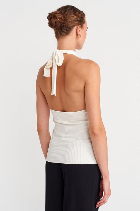 Ribbad Halterneck Slim-fit Blus - Image 2