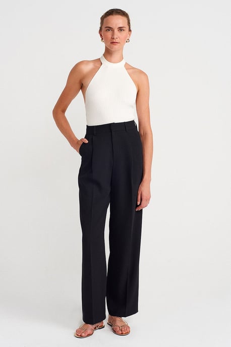 Ribbad Halterneck Slim-fit Blus - Image 3