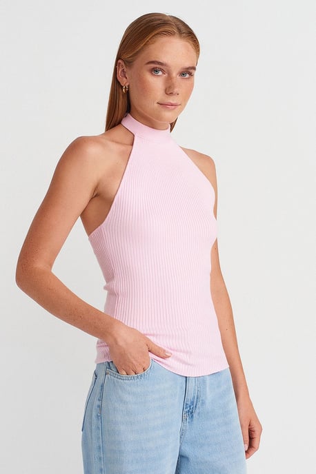 Ribbade Halterneck Slim-fit Blus - Image 1