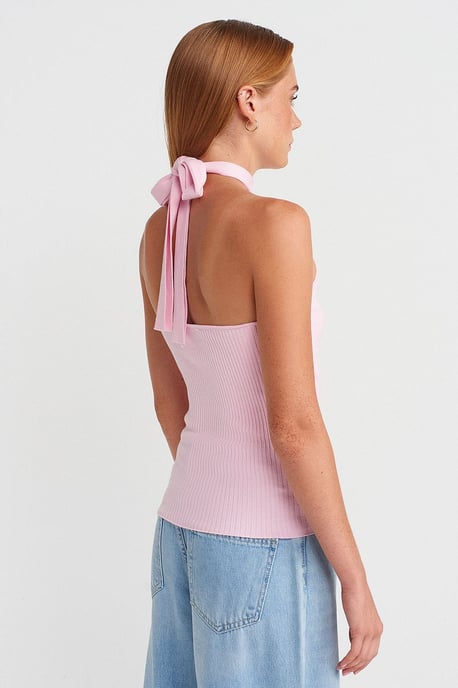 Ribbade Halterneck Slim-fit Blus - Image 2