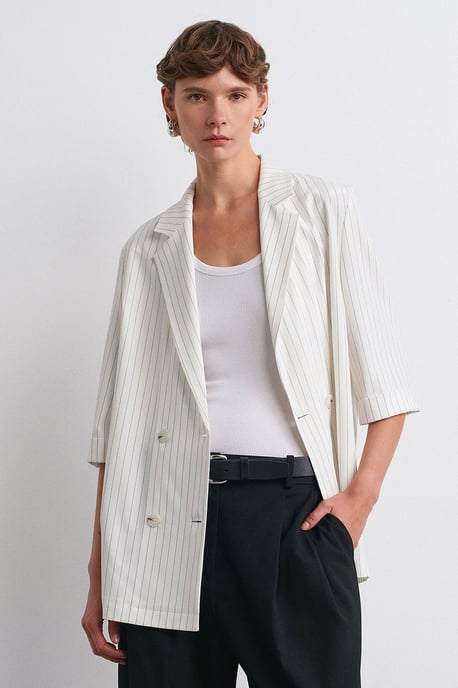 Lange Gevoerde Blazer met Gestreepte Revers - Image 1