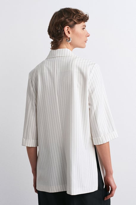 Lange Gevoerde Blazer met Gestreepte Revers - Image 2