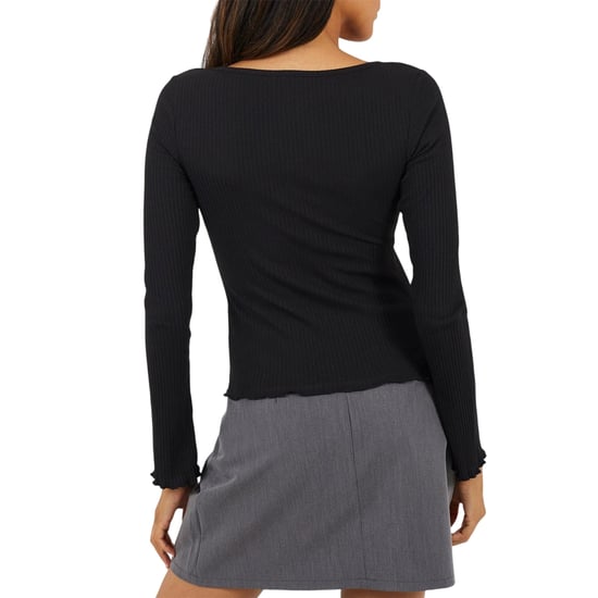 Brave Soul Womens/Ladies Ribbed Bow Detail Long-Sleeved Top (Black) - Image 2