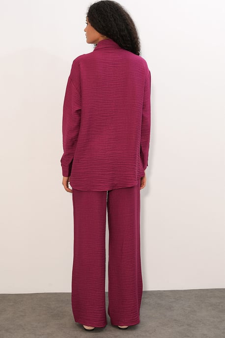 Textured Shirt And Wide-Leg Trouser Set - Image 5