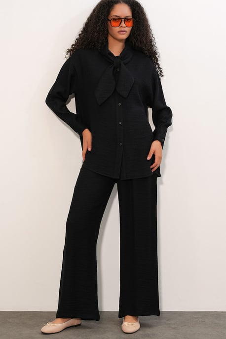 Textured Shirt And Wide-Leg Trouser Set - Image 4