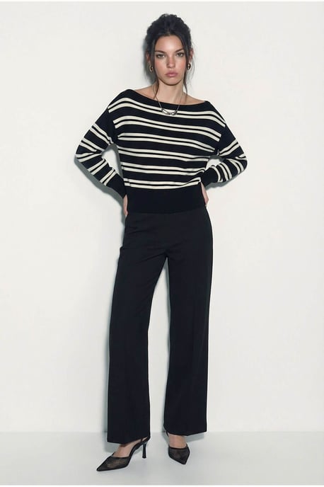Off Shoulder Striped Ribbed Sweater - Image 3