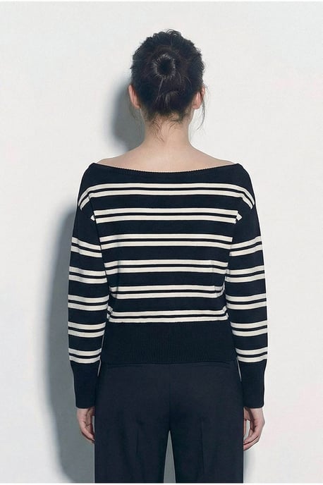 Off Shoulder Striped Ribbed Sweater - Image 5