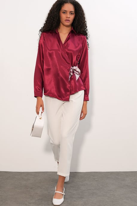 Women's Satin Tie-Front Shirt - Image 2