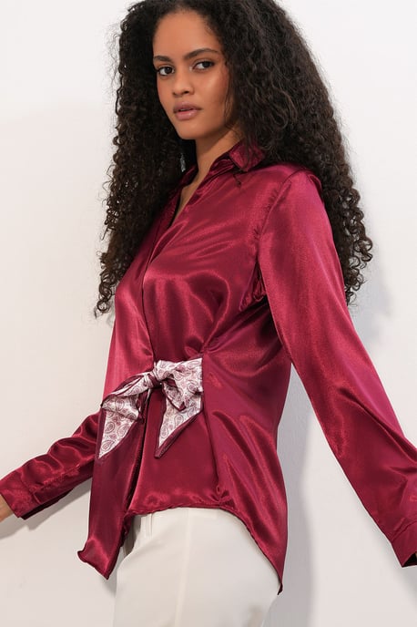 Women's Satin Tie-Front Shirt - Image 3