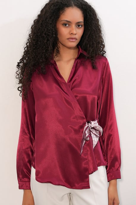 Women's Satin Tie-Front Shirt - Image 4