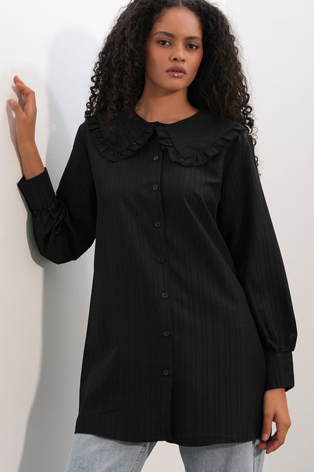 Long-sleeve Textured Shirt With Baby Collar - Image 1