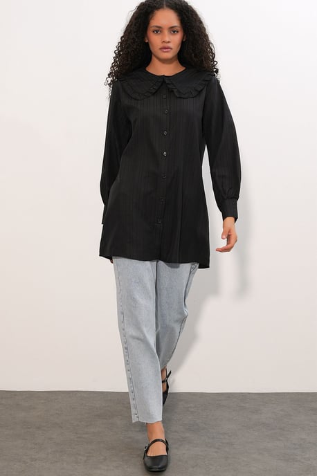 Long-sleeve Textured Shirt With Baby Collar - Image 2