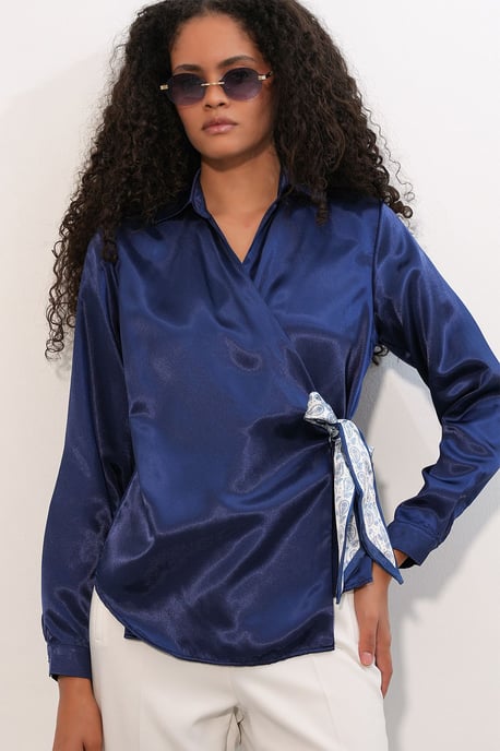 Women's Satin Tie-Front Shirt - Image 2