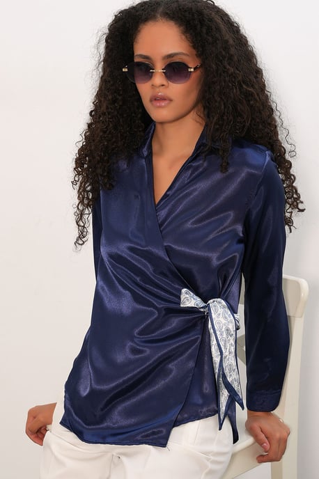 Women's Satin Tie-Front Shirt - Image 3
