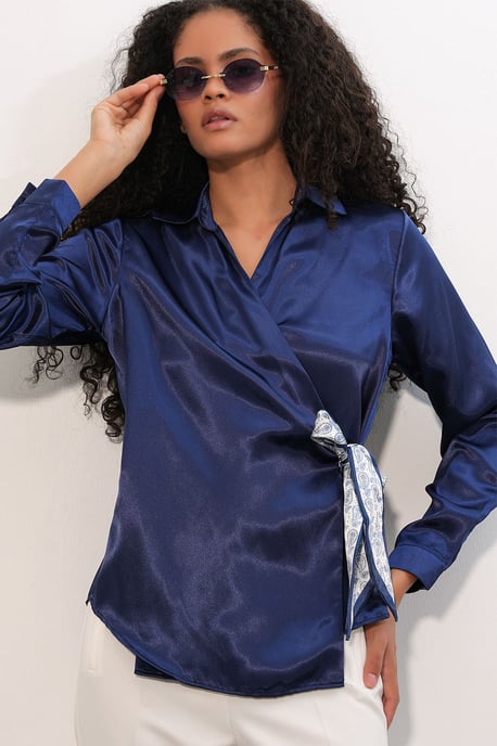 Women's Satin Tie-Front Shirt - Image 4