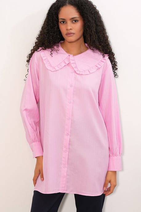 Long-sleeve Textured Shirt With Baby Collar - Image 1