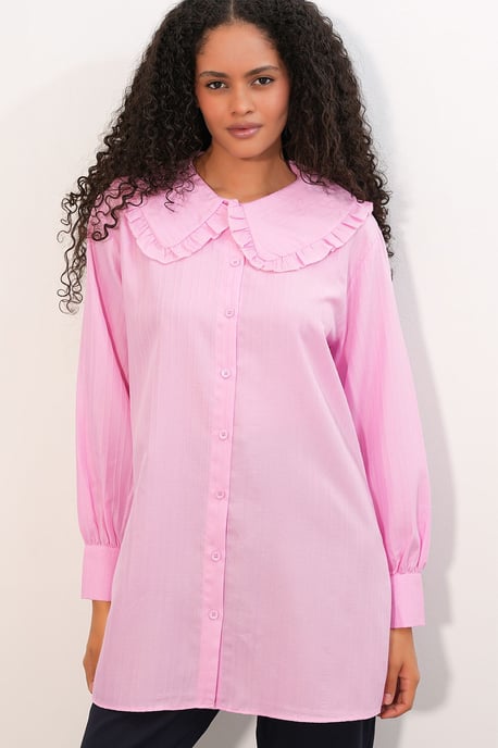 Long-sleeve Textured Shirt With Baby Collar - Image 4