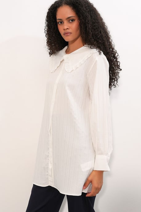 Long-sleeve Textured Shirt With Baby Collar - Image 4