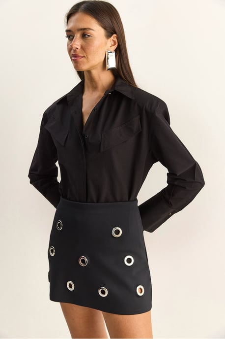 Casual Lange Mouwen Knopsluiting Poplin Shirt met Pocket - Image 3