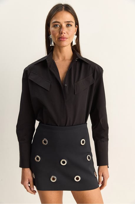 Casual Lange Mouwen Knopsluiting Poplin Shirt met Pocket - Image 4