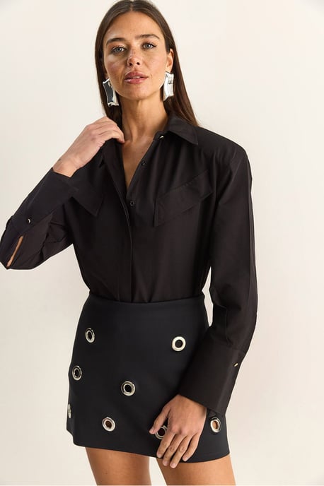 Casual Lange Mouwen Knopsluiting Poplin Shirt met Pocket - Image 5