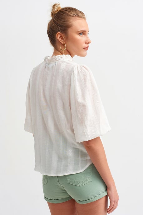 Women's Solid Mandarin Collar Woven Shirt - Image 3