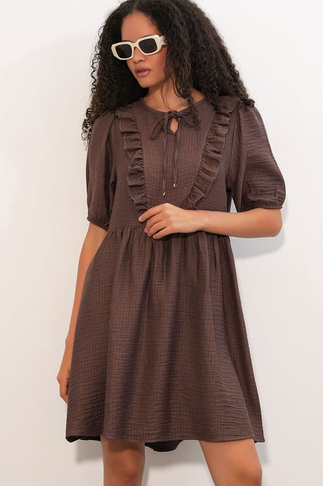Dames A-lijn Mini Smock Jurk - Image 4