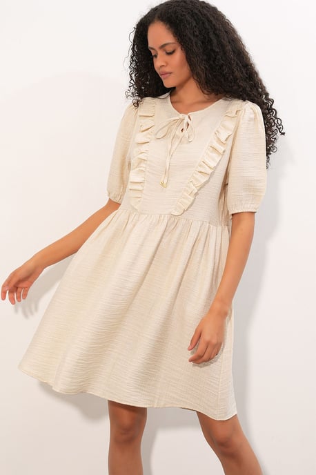 Dames A-lijn Mini Smock Jurk - Image 3