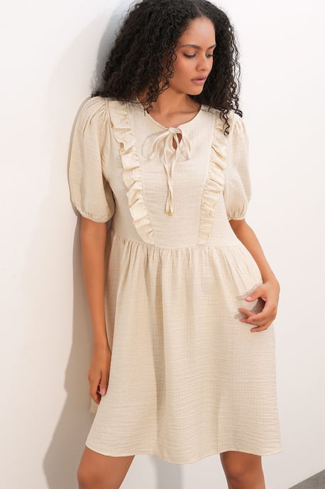 Dames A-lijn Mini Smock Jurk - Image 4