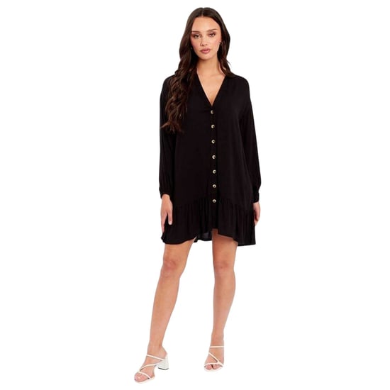 Influence Dames/Dames V Hals Mini Jurk met Lange Mouwen (Zwart) - Image 1
