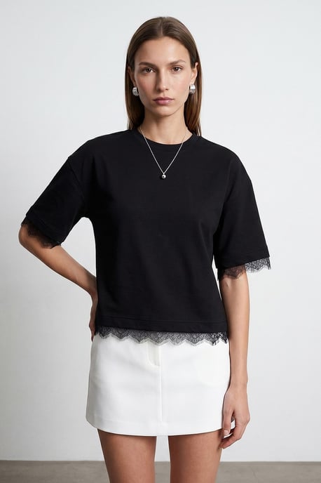 Kvinnors T-shirt med rund hals i bomull och elastan - Image 4