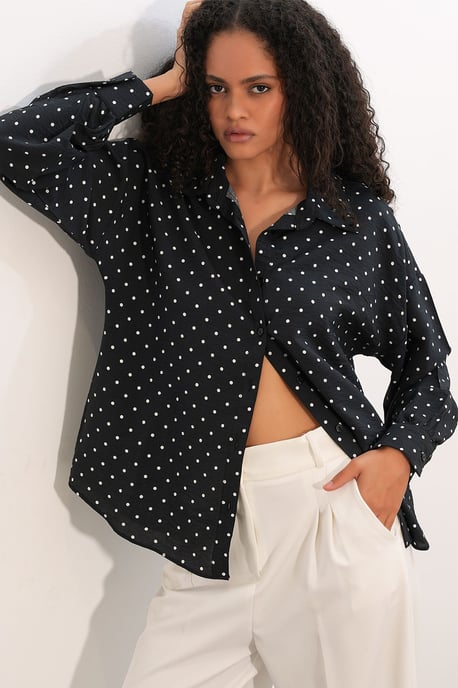 Oversized Polkadot Crepe Shirt - Image 1