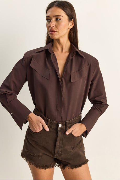 Casual Lange Mouwen Knopsluiting Poplin Shirt met Pocket - Image 1