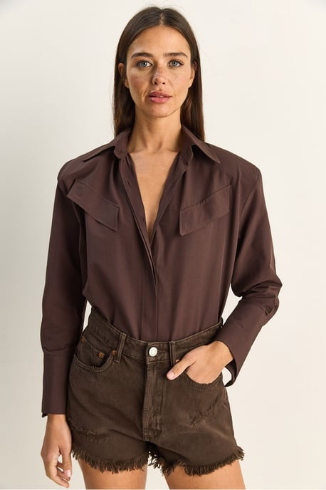 Casual Lange Mouwen Knopsluiting Poplin Shirt met Pocket - Image 2