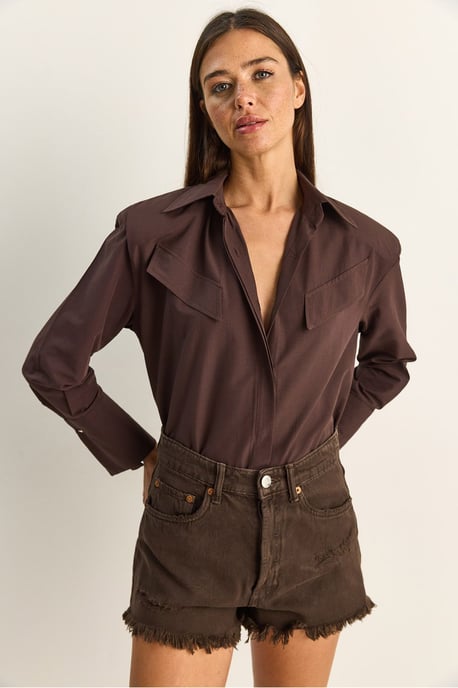 Casual Lange Mouwen Knopsluiting Poplin Shirt met Pocket - Image 3