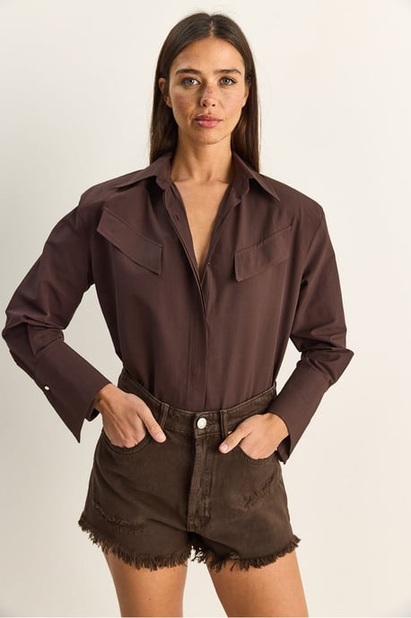 Casual Lange Mouwen Knopsluiting Poplin Shirt met Pocket - Image 4