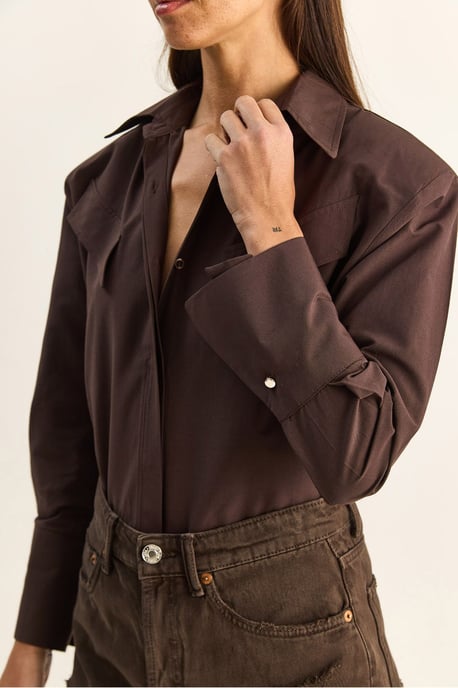 Casual Lange Mouwen Knopsluiting Poplin Shirt met Pocket - Image 5