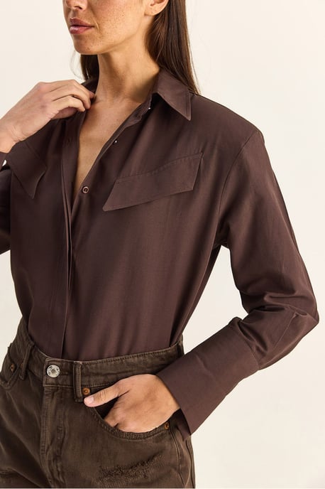 Casual Lange Mouwen Knopsluiting Poplin Shirt met Pocket - Image 6