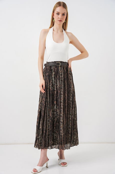 High-Waist Paisley Midi A-Line Skirt - Image 1