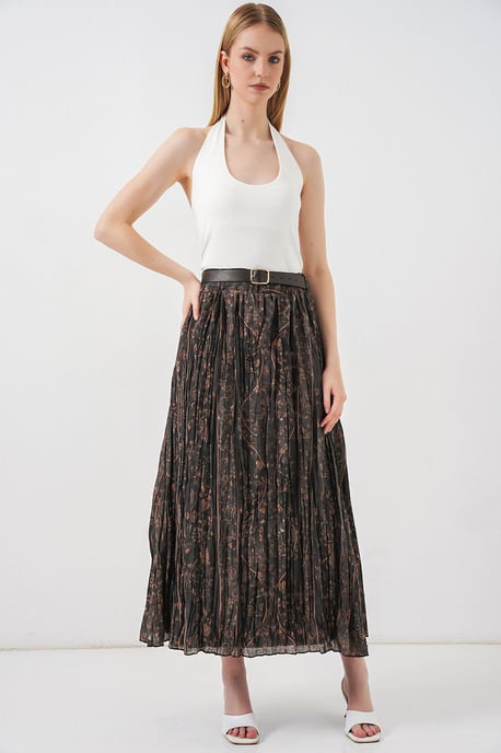 High-Waist Paisley Midi A-Line Skirt - Image 1