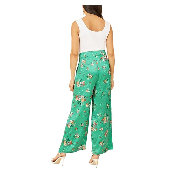 Yumi Womens/Ladies Satin Floral Wide Leg Trousers (Green) - Image 3