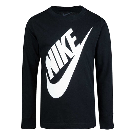 Nike Futura T-shirt met oversized logo en lange mouwen voor kinderen (Zwart) - Image 1