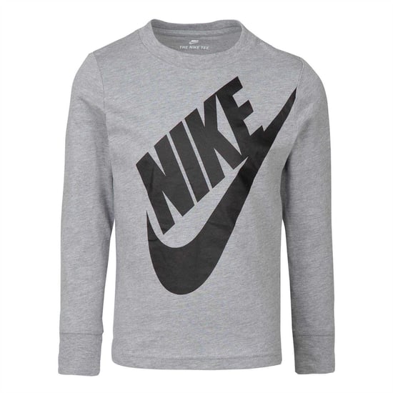 Nike Futura T-shirt met oversized logo en lange mouwen voor kinderen (Donkergrijs) - Image 1